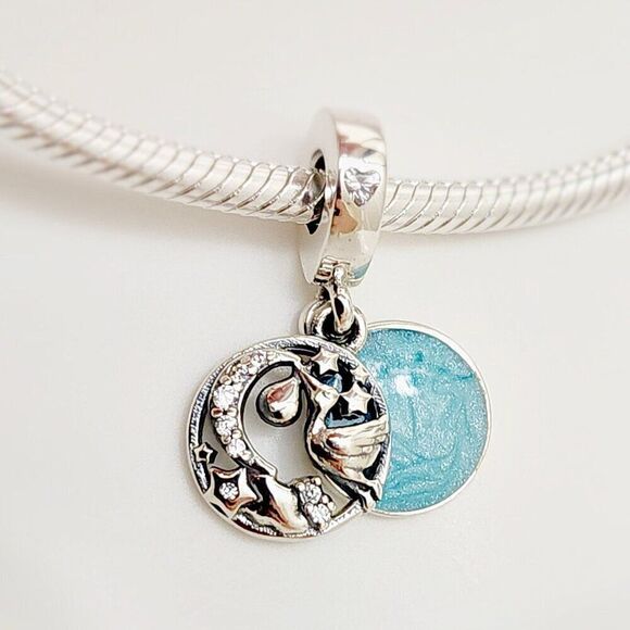 Pandora Stork & Twinkling Stars Dangle Charm with pouch - Picture 3 of 5